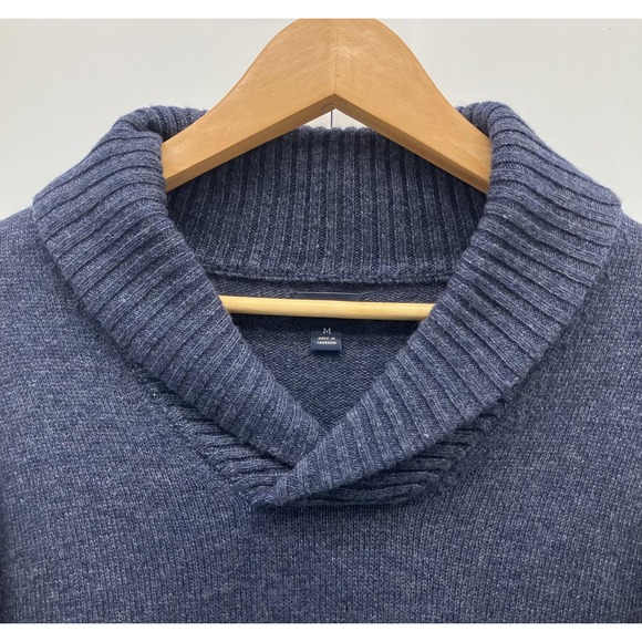 J.Crew Sweater Mens Medium Heathered Blue Shawl Collar Pullover Wool Blend CD598 - Picture 2 of 9